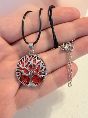 Red & Silver Tree of Life Pendant Necklace.